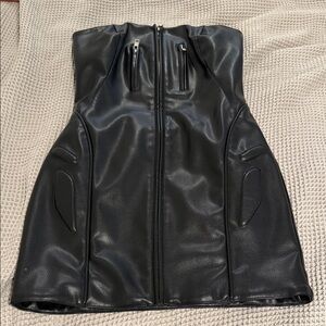 KHY Black Faux Leather Strapless Dress